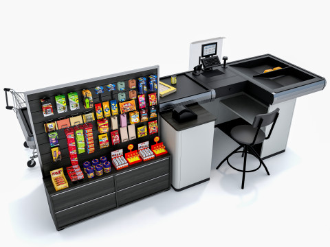 Supermarket Grocery stands Shelves Racks Showcase checkout 1 3D मॉडल