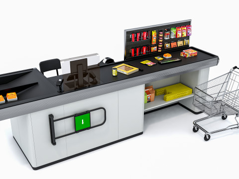 Supermarket Grocery stands Shelves Racks Showcase checkout 1 3D मॉडल