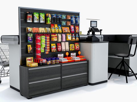 Supermarket Grocery stands Shelves Racks Showcase checkout 1 3D मॉडल