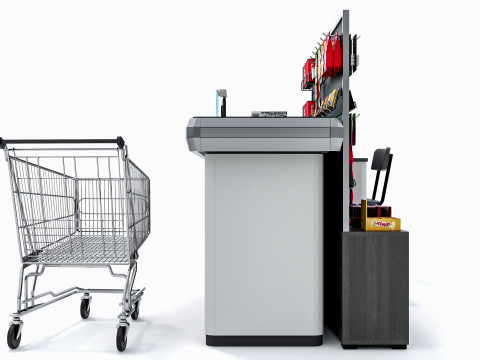 Supermarket Grocery stands Shelves Racks Showcase checkout 1 3D मॉडल