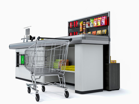 Supermarket Grocery stands Shelves Racks Showcase checkout 1 3D मॉडल