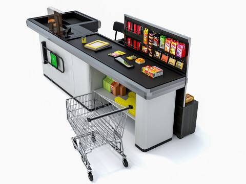 Supermarket Grocery stands Shelves Racks Showcase checkout 1 3D मॉडल