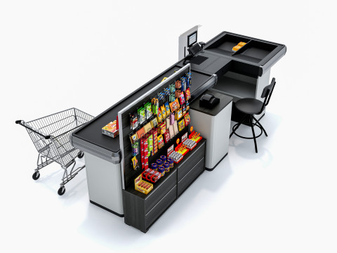 Supermarket Grocery stands Shelves Racks Showcase checkout 1 3D मॉडल