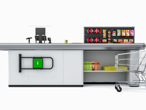Supermarket Grocery stands Shelves Racks Showcase checkout 1 3D मॉडल