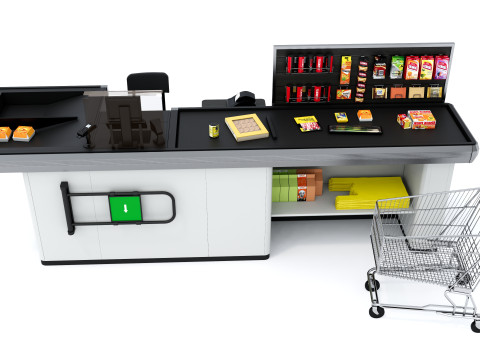 Supermarket Grocery stands Shelves Racks Showcase checkout 1 3D मॉडल