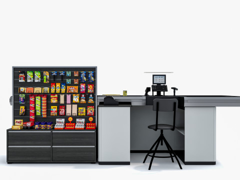 Supermarket Grocery stands Shelves Racks Showcase checkout 1 3D मॉडल