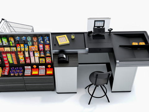 Supermarket Grocery stands Shelves Racks Showcase checkout 1 3D मॉडल