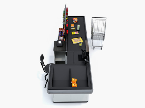 Supermarket Grocery stands Shelves Racks Showcase checkout 1 3D मॉडल