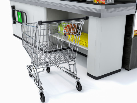 Supermarket Grocery stands Shelves Racks Showcase checkout 1 3D मॉडल