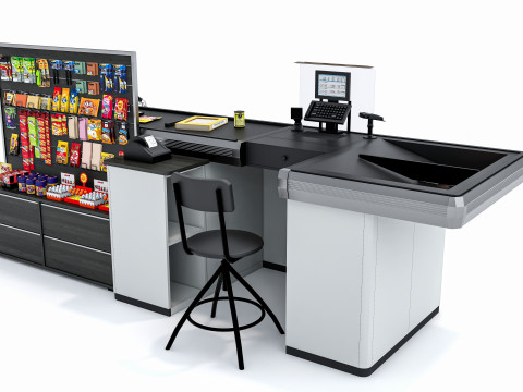 Supermarket Grocery stands Shelves Racks Showcase checkout 1 3D मॉडल