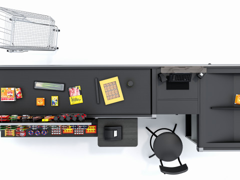 Supermarket Grocery stands Shelves Racks Showcase checkout 1 3D मॉडल