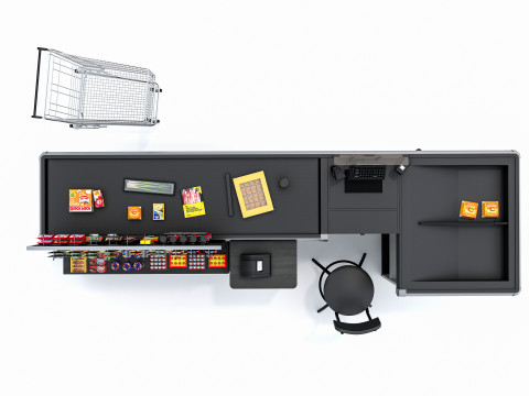 Supermarket Grocery stands Shelves Racks Showcase checkout 1 3D मॉडल