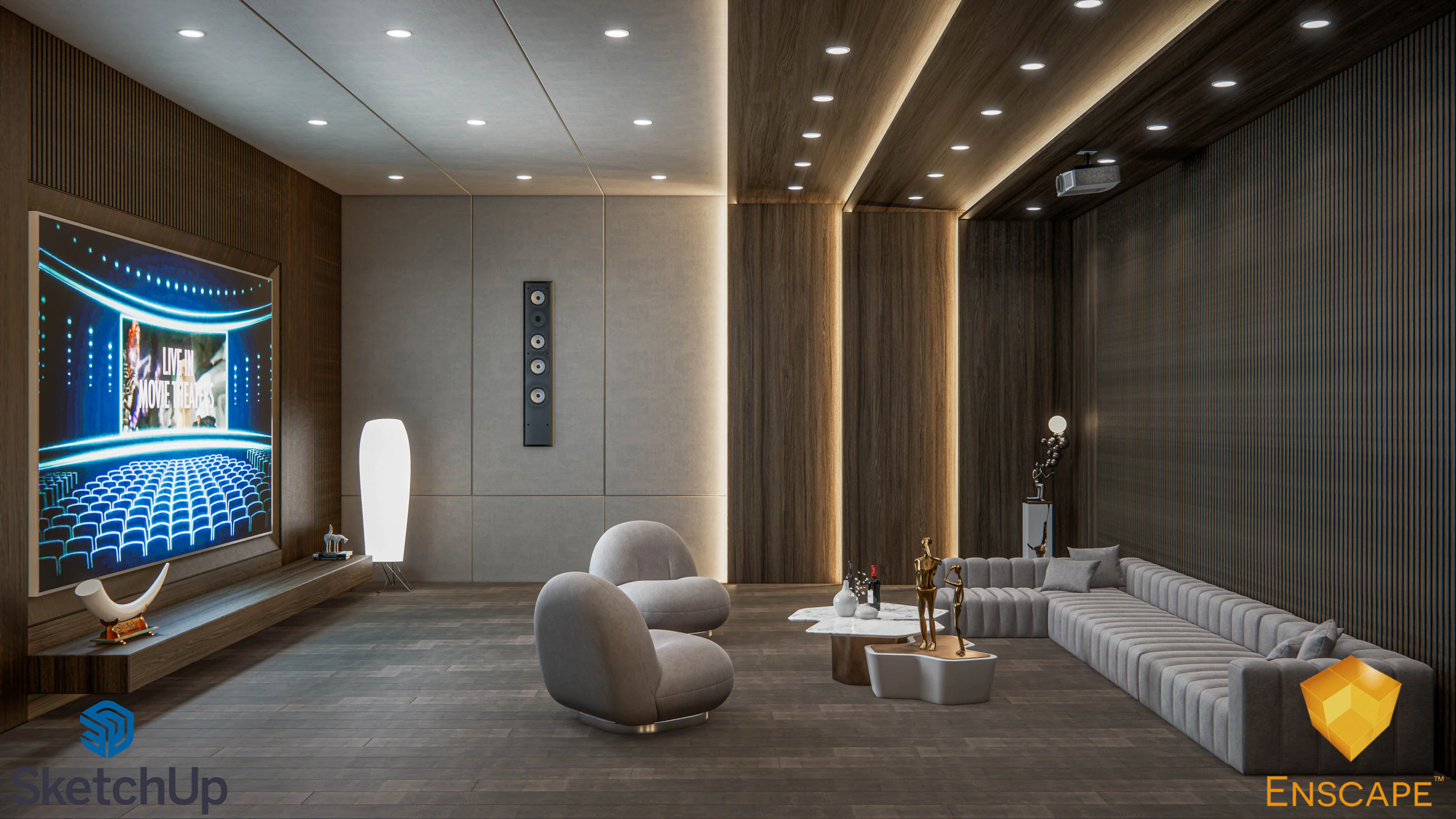 Sala audiovisual de entretenimento dom&eacute;stico Cinema em casa 1 Modelo 3D .c4d .max .obj .3ds .fbx .stl .blend 