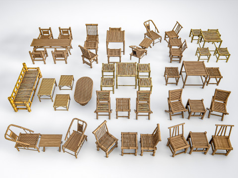 Bamboo table and chair 1 3D-Modell