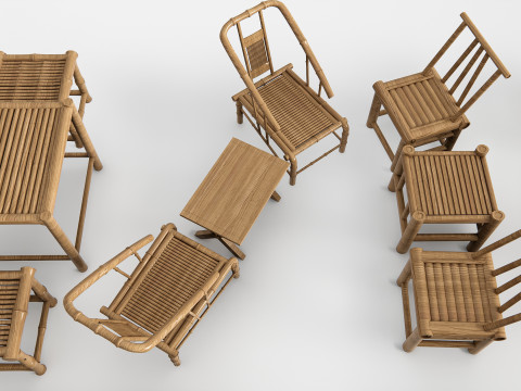 Bamboo table and chair 1 3D Model