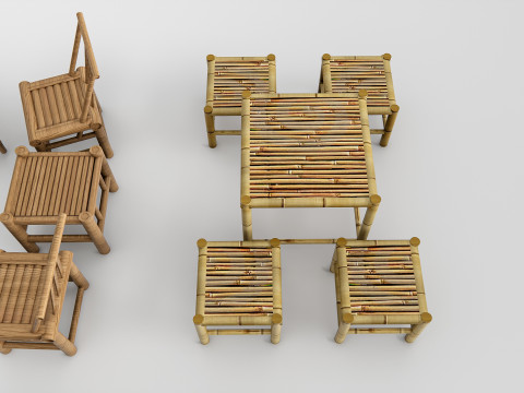 Bamboo table and chair 1 3D Model
