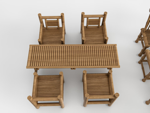 Bamboo table and chair 1 3D Model