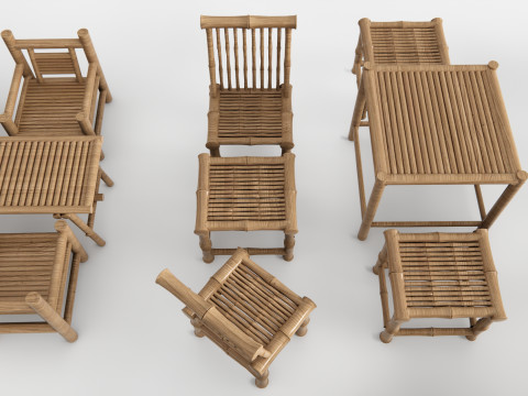 Bamboo table and chair 1 3D Model