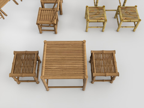 Bamboo table and chair 1 3D Model