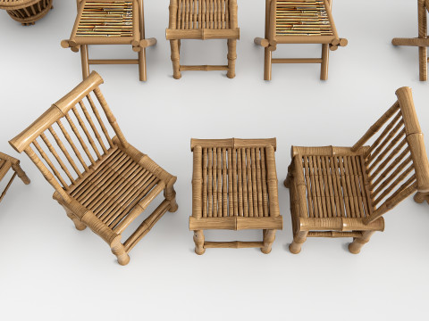 Bamboo table and chair 1 3D Model