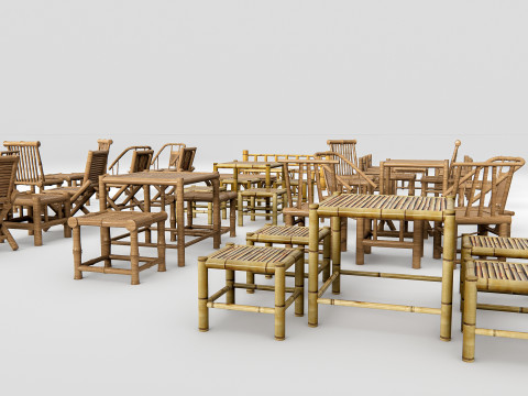 Bamboo table and chair 1 3D Model