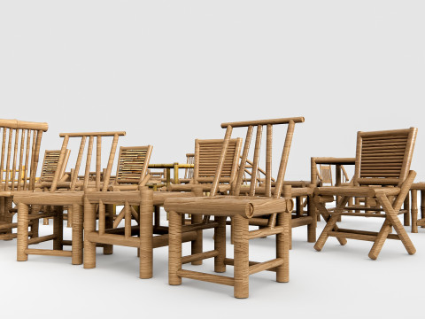 Bamboo table and chair 1 3D Model