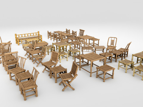 Bamboo table and chair 1 3D Model