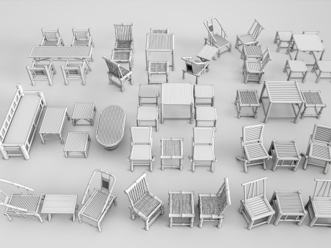 Bamboo table and chair 1 3D Model