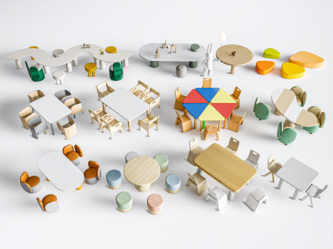 Children table and chairs 3 3D Model