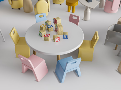 Children table and chairs 4 Modello 3D