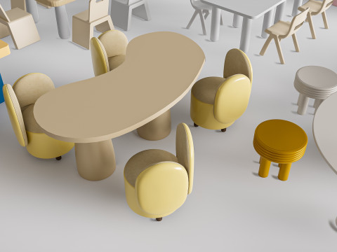 Children table and chairs 4 Modello 3D