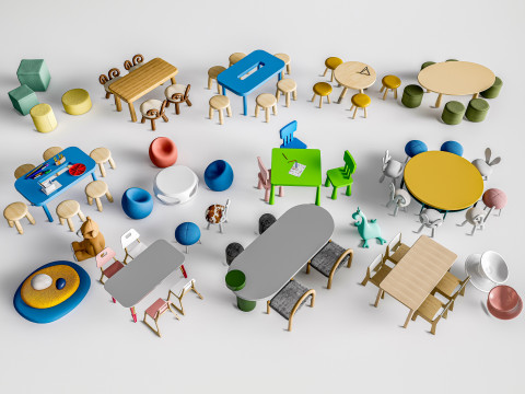Children table and chairs 5 3D Model