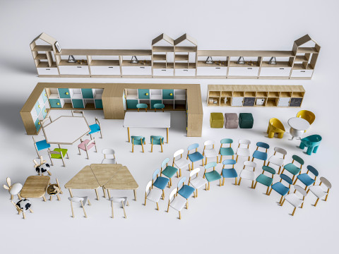Children table and chairs 6 3D Model
