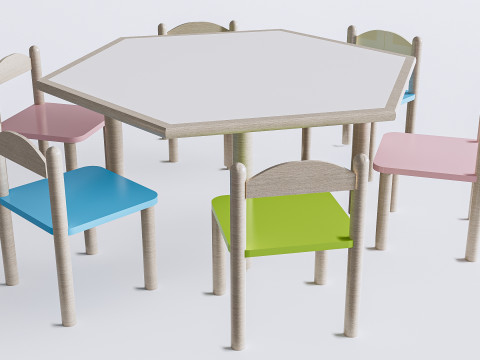 Children table and chairs 6 3D Model