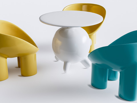 Children table and chairs 6 3D Model