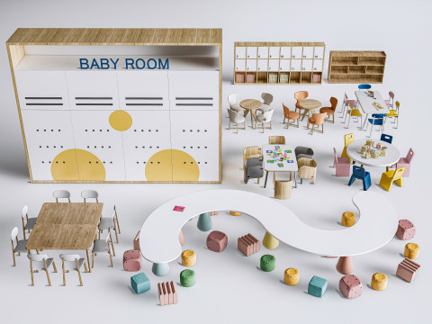 Children table and chairs 7 3Dモデル