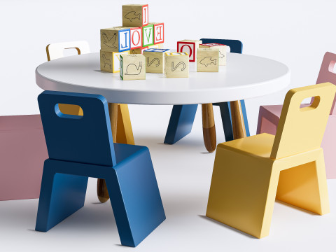 Children table and chairs 7 3D 모델