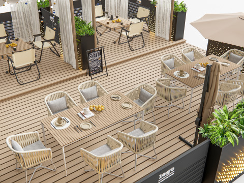 Outdoor Cafe and Restaurant Seating Elements 1 3D Model