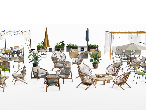 Outdoor Cafe and Restaurant Seating Elements 3 Modelo 3D