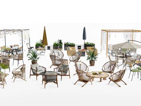 Elementi di seduta per bar e ristoranti all'aperto 3 Modello 3D