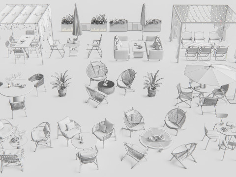 Outdoor Cafe and Restaurant Seating Elements 3 Modelo 3D