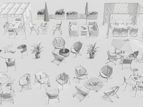 Elementi di seduta per bar e ristoranti all'aperto 3 Modello 3D