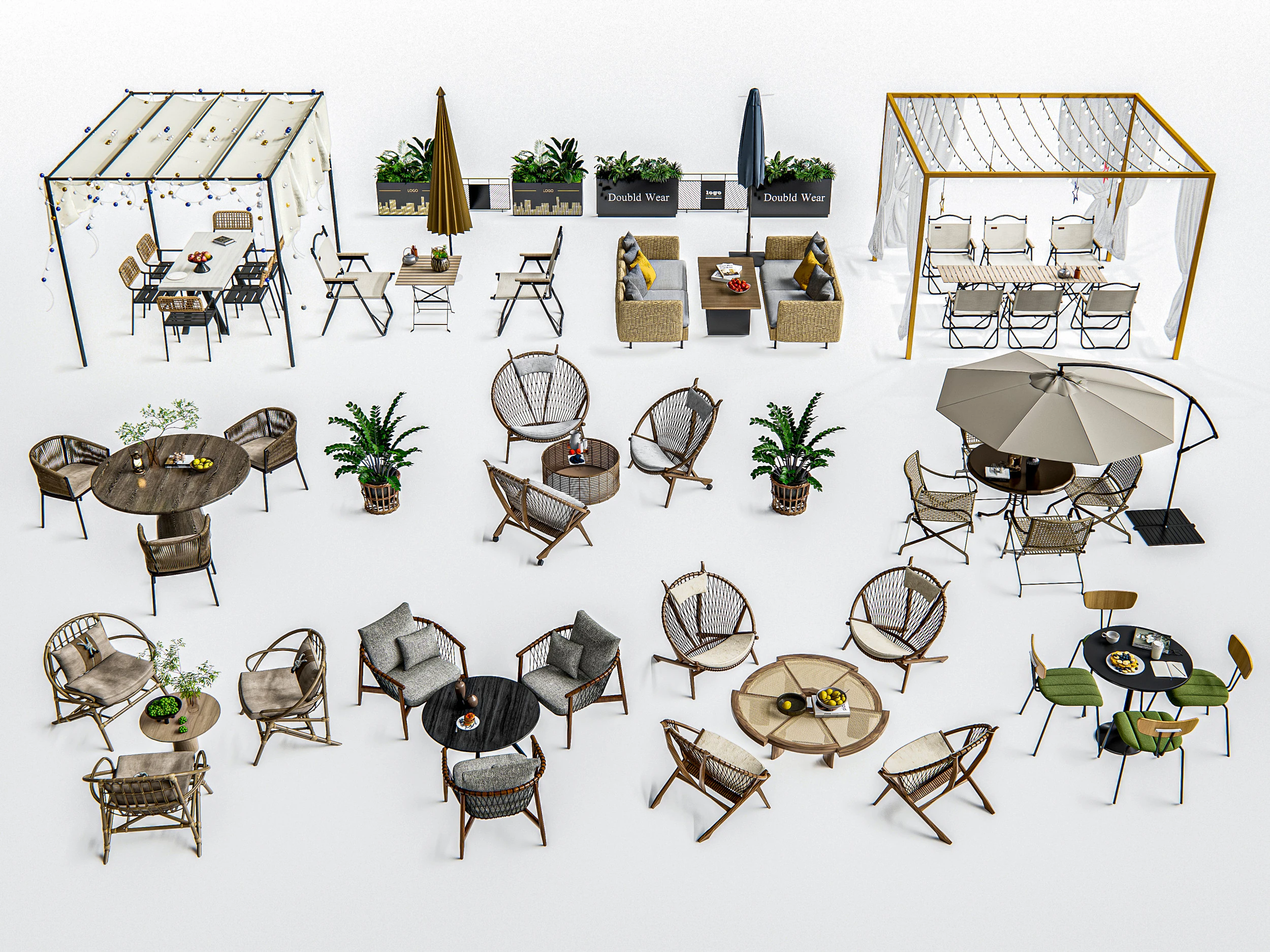 Elementi di seduta per bar e ristoranti all'aperto 3 Modello 3D .c4d .max .obj .3ds .fbx .stl .blend 