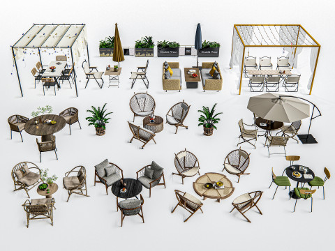 Outdoor Cafe and Restaurant Seating Elements 3 Model 3D