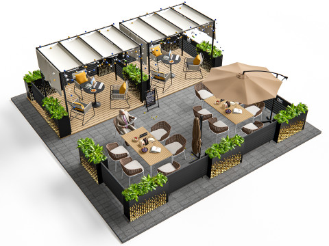 Outdoor Cafe and Restaurant Seating Elements 4 Model 3D