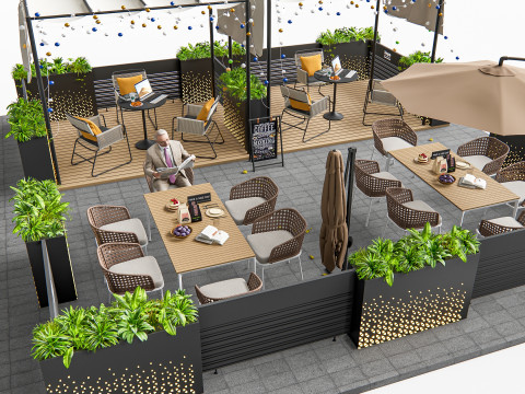 Outdoor Cafe and Restaurant Seating Elements 4 3D Модель