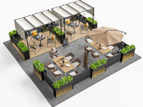 Outdoor Cafe and Restaurant Seating Elements 4 3D Модель
