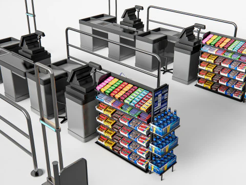 Супермаркет Магазин Елементи каси 1 3D Модель