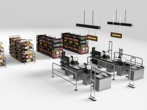 Supermarket Shop Store Elements checkout 1 3D Модель