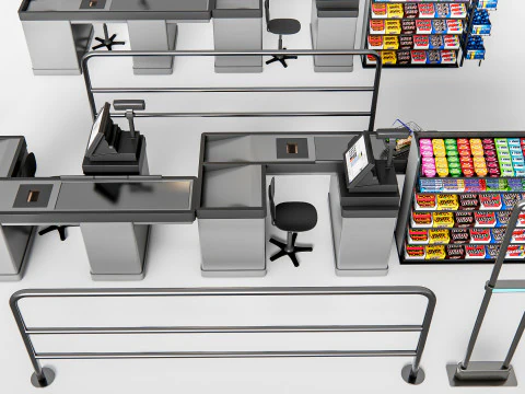 Супермаркет Магазин Елементи каси 1 3D Модель